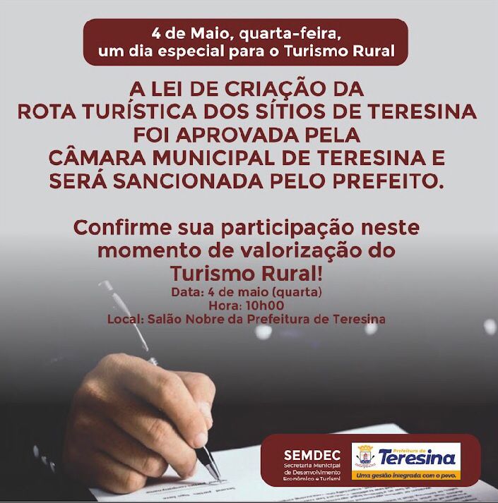 Dr. Pessoa sanciona nesta quarta-feira (04) lei que cria a Rota Turística dos Sítios de Teresina